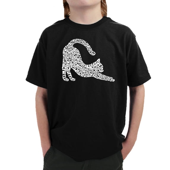 Stretching Cat - Boy's Word Art T-Shirt