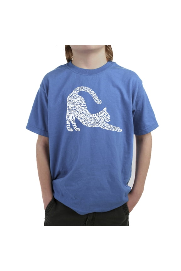 Stretching Cat - Boy's Word Art T-Shirt