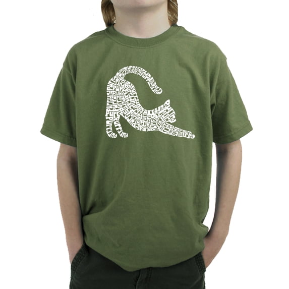 Stretching Cat - Boy's Word Art T-Shirt
