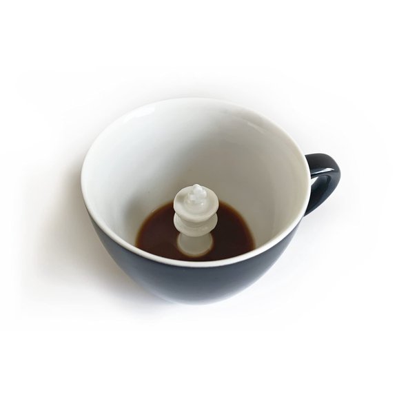 Stretching Cat - Ceramic Mug with Hidden 3D Cat Inside - 11 oz, Dark Grey