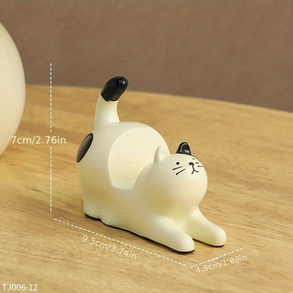 Stretching Cat Figurine • Calico Cat Phone Stand • Desktop Decoration • Creative and Practical for Lazy Binge-Watching