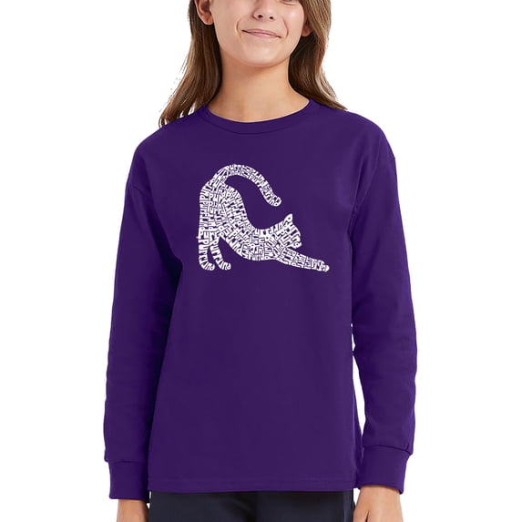 Stretching Cat - Girl's Word Art Long Sleeve T-Shirt