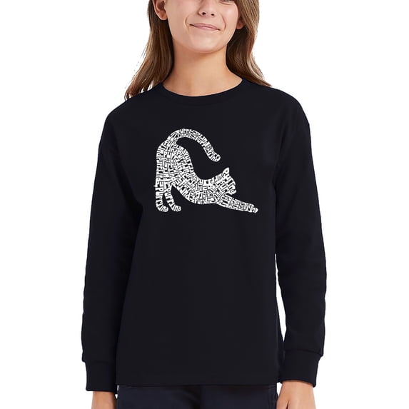 Stretching Cat - Girl's Word Art Long Sleeve T-Shirt