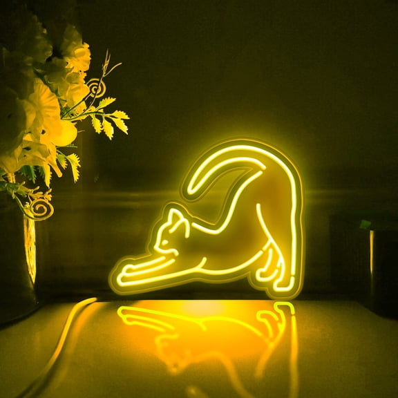 Stretching Cat Led Light Box, Dimmable Neon-Like Light Signs USB Power for Wall Decor Bedroom Decoration, RGB Light (WxH) 16"x13"
