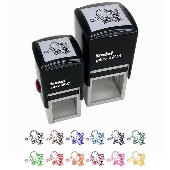 Stretching Mountain Lion Cougar Puma Cat Self-Inking Rubber Stamp Ink Stamper - Red Ink - Small 1 Inch