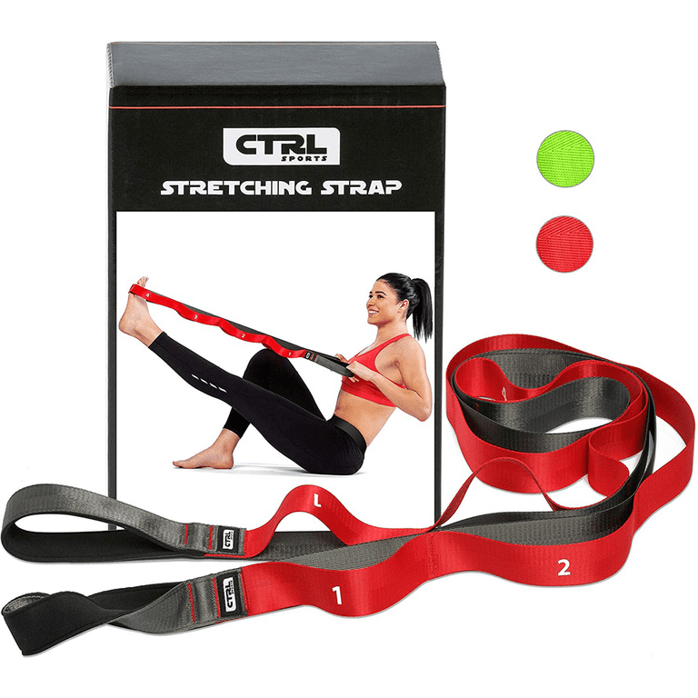 Stretching Strap with Loops for Physical Therapy, Yoga, Exercise and  Flexibility - Non Elastic Fitness Stretch Band + Exercise Instructions &  Carry Bag by CTRL Sports 