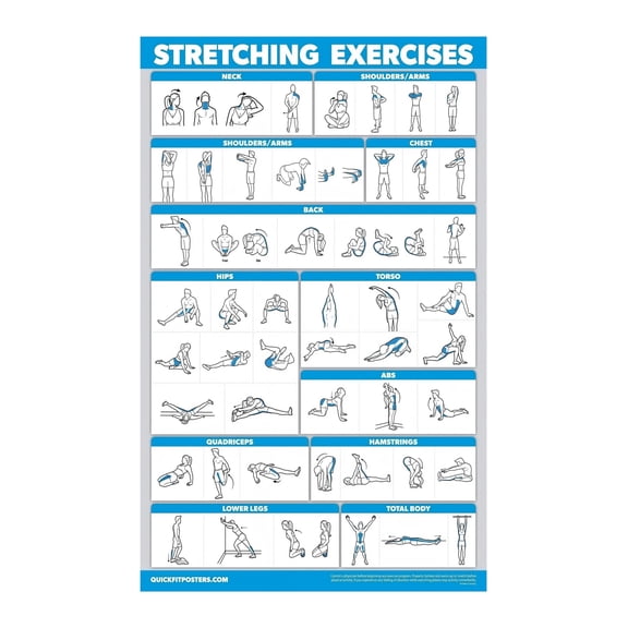 Stretching Workout Exercise Poster Full Body Stretch Routine for Flexibility Training Warm Up Cool Down Home Gym Fitness Room Wall Art Decor