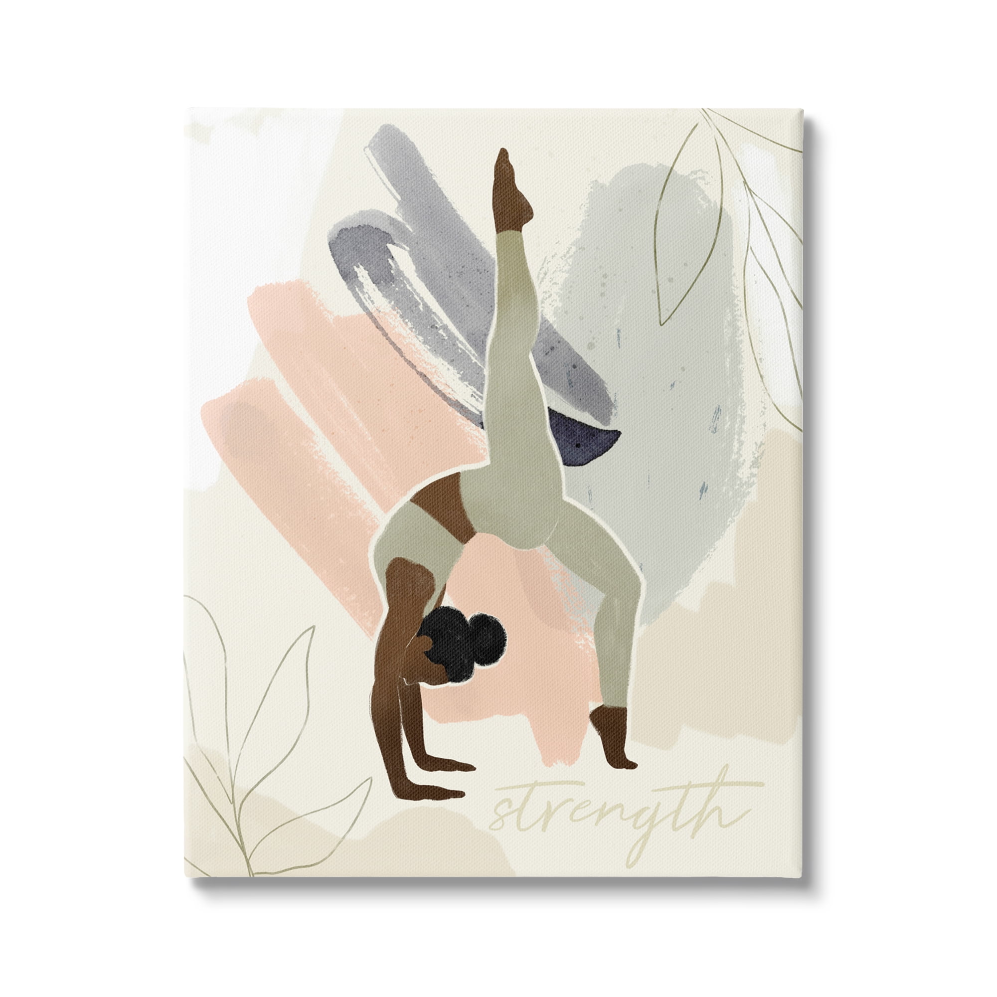 Stretching Yoga Pose Strength Text Floral Border Sports Graphic Art Gallery-Wrapped Canvas Print Wall Art
