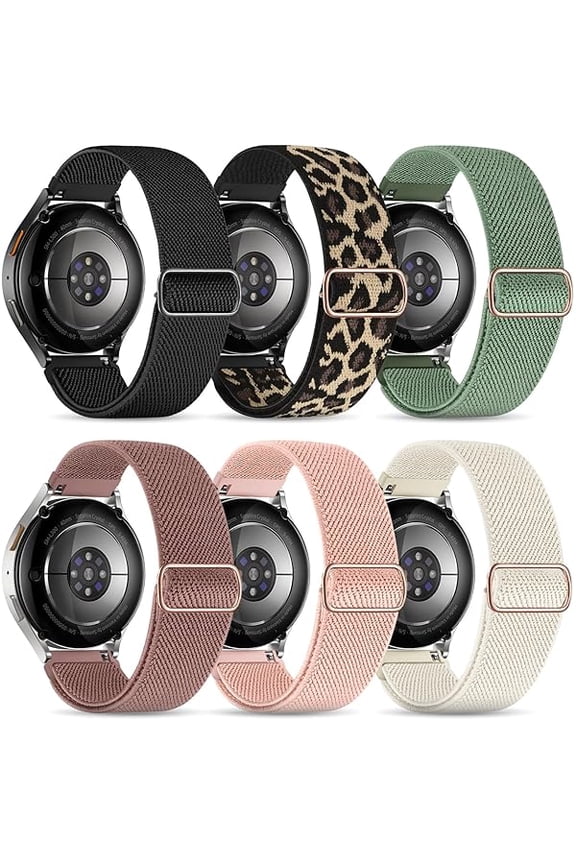 Stretchy Bands Compatible with Samsung Galaxy Watch 7 6 4 5 Band 40mm 44mm/Watch 6 4 Classic 47mm 43mm 42mm 46mm/5 Pro/FE/Active 2, 6 Pack 20mm Nylon Sport Strap for Galaxy Watch 7 Band Women Men