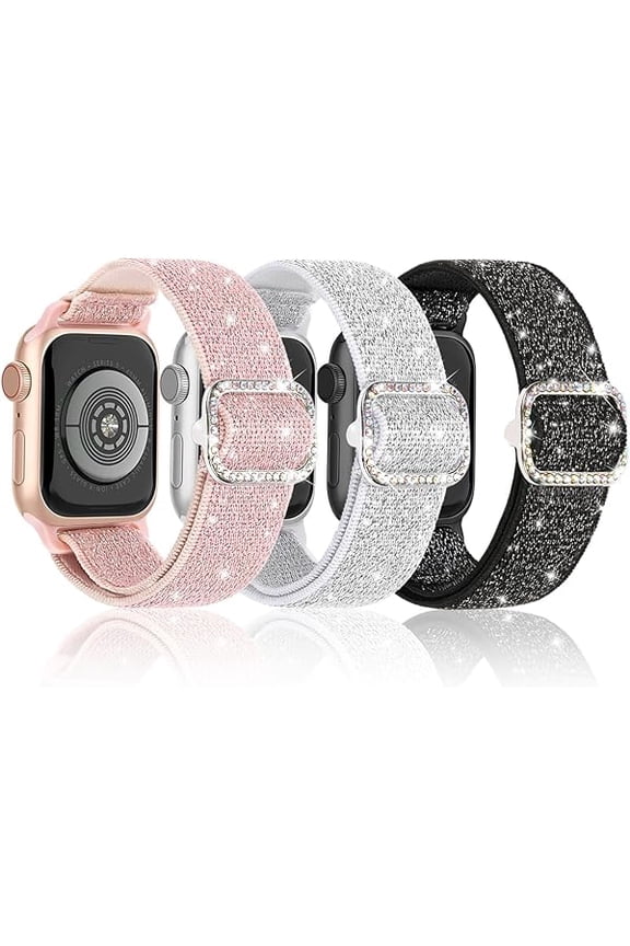 Stretchy Bling Band Compatible with Apple Watch 38mm 40mm 41mm 42mm 44mm 45mm 46mm 49mm Women, Nylon Sparkly Strap Solo Loop Glitter Wristband for iWatch Series 11 10 9 8 7 6 5 4 3 2 1 SE Ultra