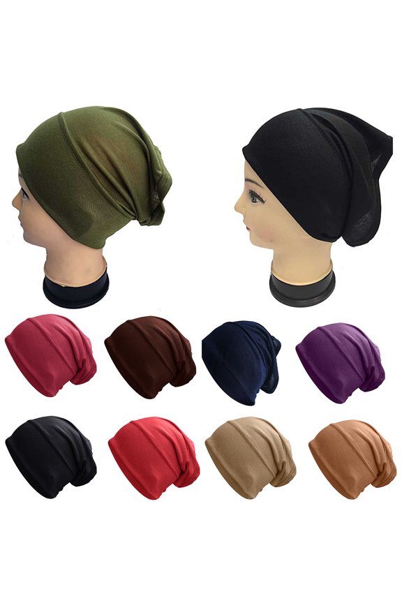 Stretchy Bonnet for Women, Soft Elastic Hijab Cap, Turban Style Headwrap, Beanie Hair Cover, Underscarf for Daily Wear, Sleeping, and Fashion-A