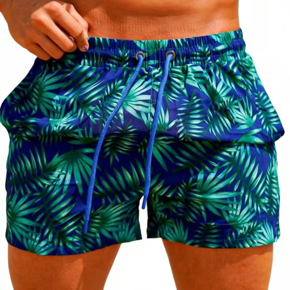 GINGTTO Men's Quick Dry Swim Trunks - Tropical Leaf Print Beach Shorts for Summer Vacation