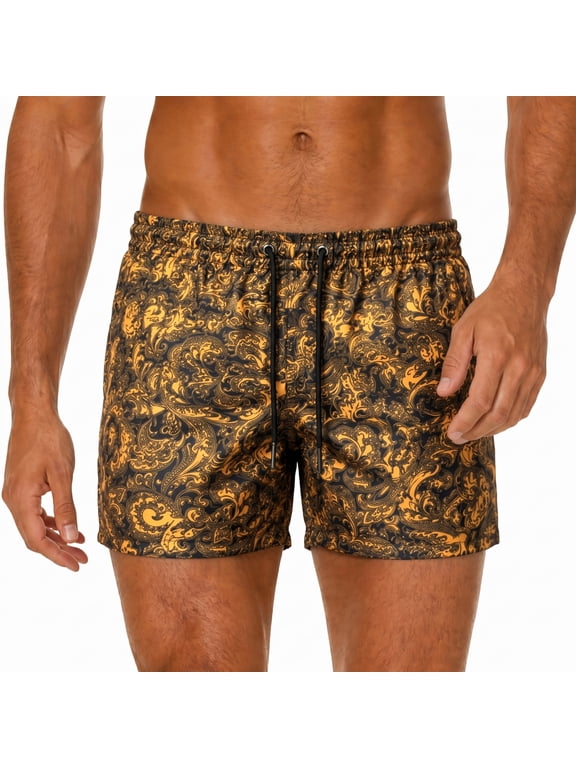 Men's Swim Trunks Shorts, 9" Inseam, Quick Dry, Summer Beach Wear, XXL, Gold