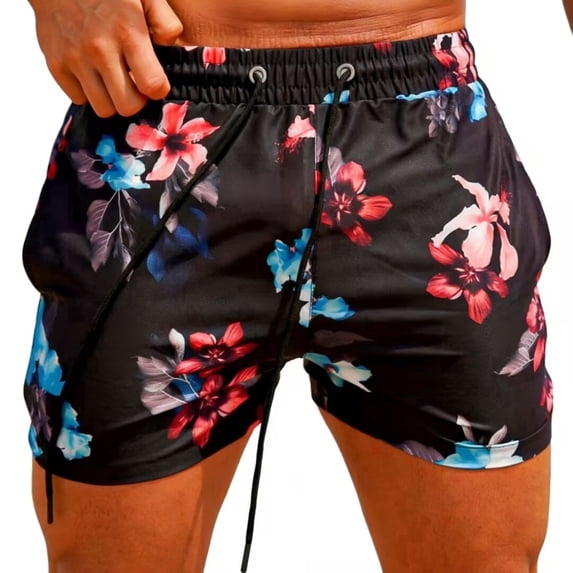 GINGTTO Men's Lightweight Board Shorts - Colorful Floral Print Swim Trunks for Pool & Beach