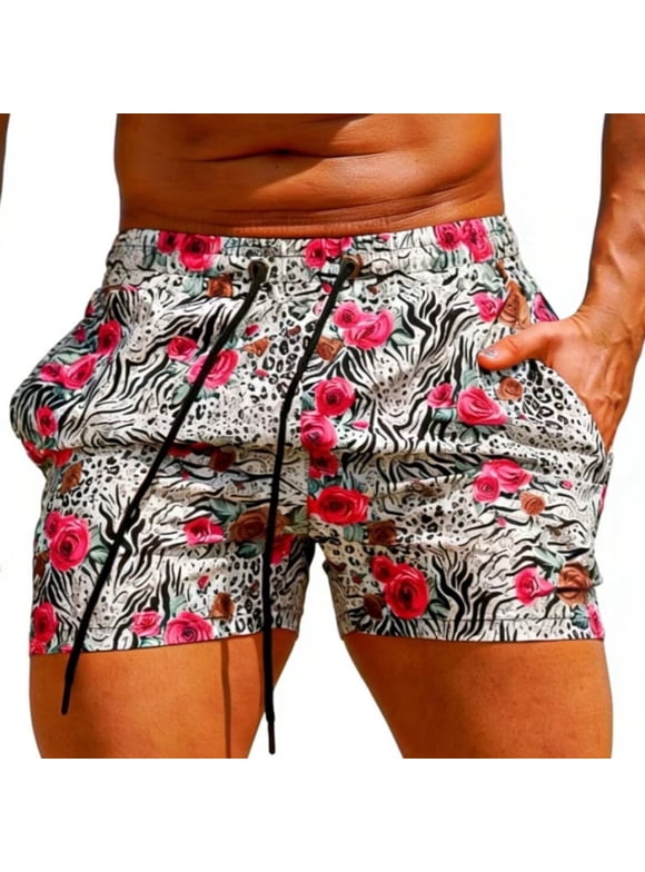Men's Lightweight Board Shorts - Floral Zebra Print Swim Trunks for Pool & Beach