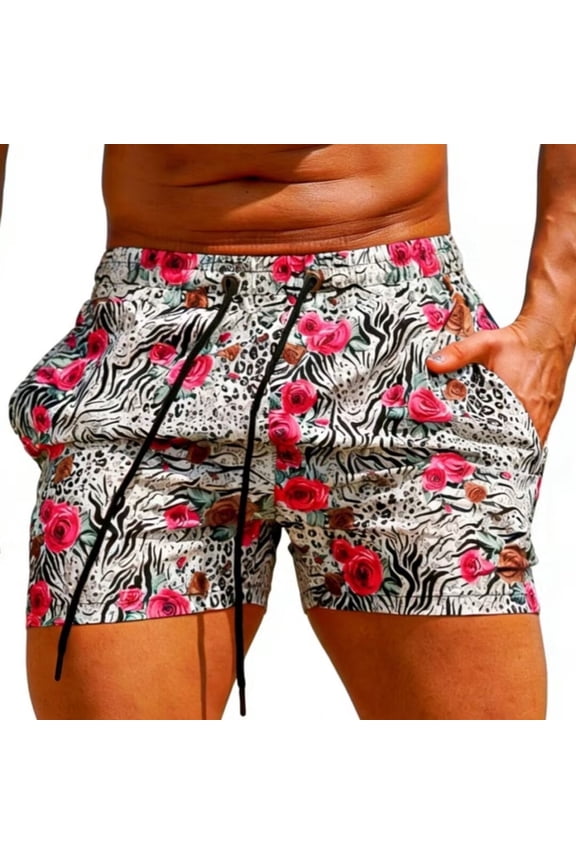 Men's Lightweight Board Shorts - Floral Zebra Print Swim Trunks for Pool & Beach