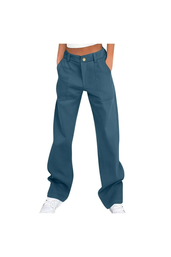 Stretchy Cargo Pants for Women Wide Leg Y2K Streetwear Baggy Pant Lightweight Trousers with Pockets