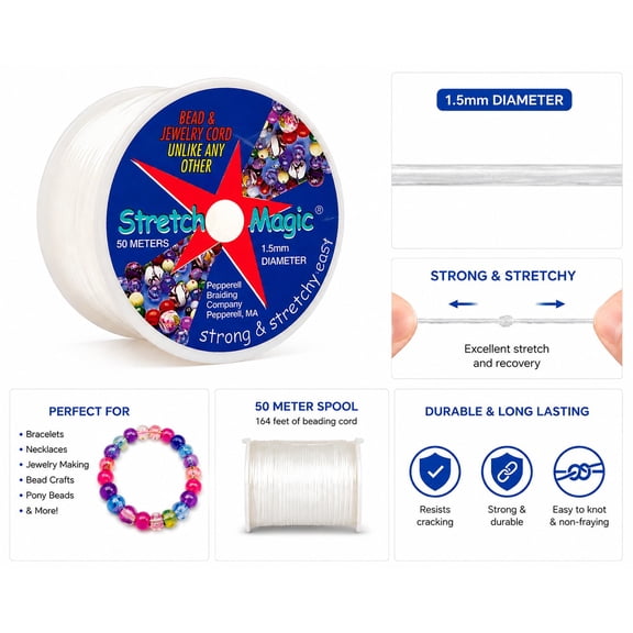 Stretchy Cord Stretch Magic Clear 1.5mm Dia. - 50 meter bulk spool
