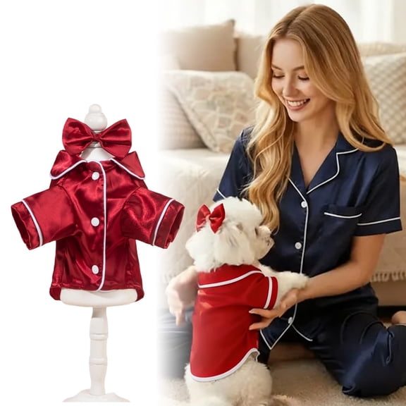 Stretchy Cotton Pet Onesie, Four Legged Dog Pajamas, Lightweight Apparel for Spring & Summer, Small Medium Dogs, Red, M