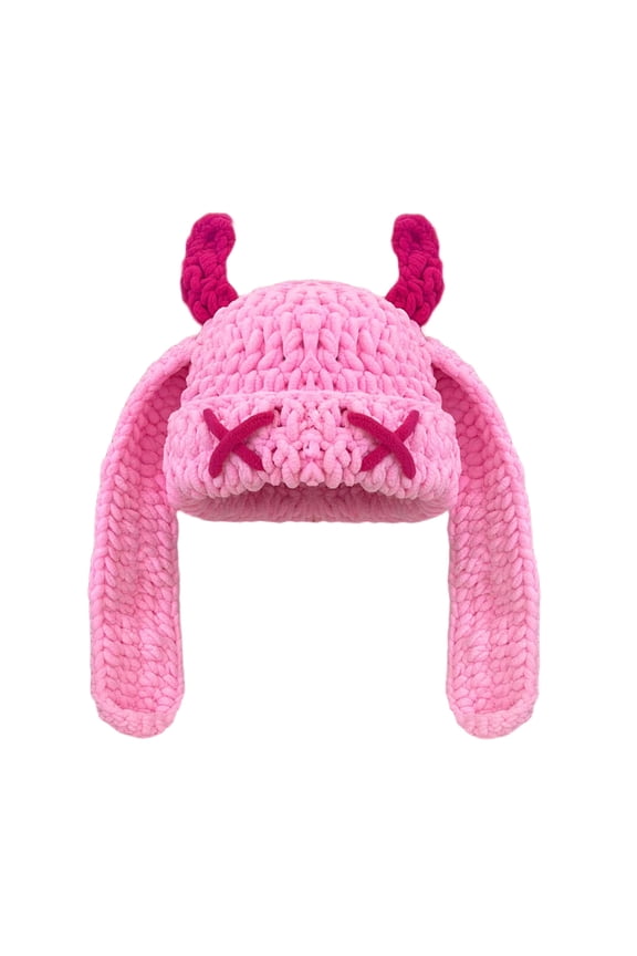 Stretchy Devil Horn Winter Hat Soft Cosplay Headwear for Daily Wear Halloween Festivals Adults Girls