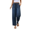 thumbnail image 1 of Stretchy Drawstring Jeans Women High Waisted Barrel Jeans Loose Wide Leg Drawstring Denim Pants with Pockets Casual Washed Straight Leg Denim Pants, 1 of 7