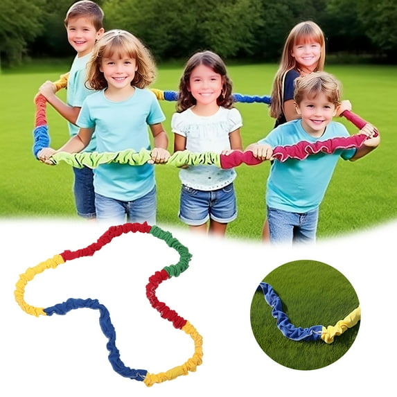 Stretchy Elastic Rope for Team Building Activities - Durable Nylon Tug of War Rope for Outdoor Sports, Group Games and Competitions - Colorful Portable Exercise Bands for Adults and Kids Play
