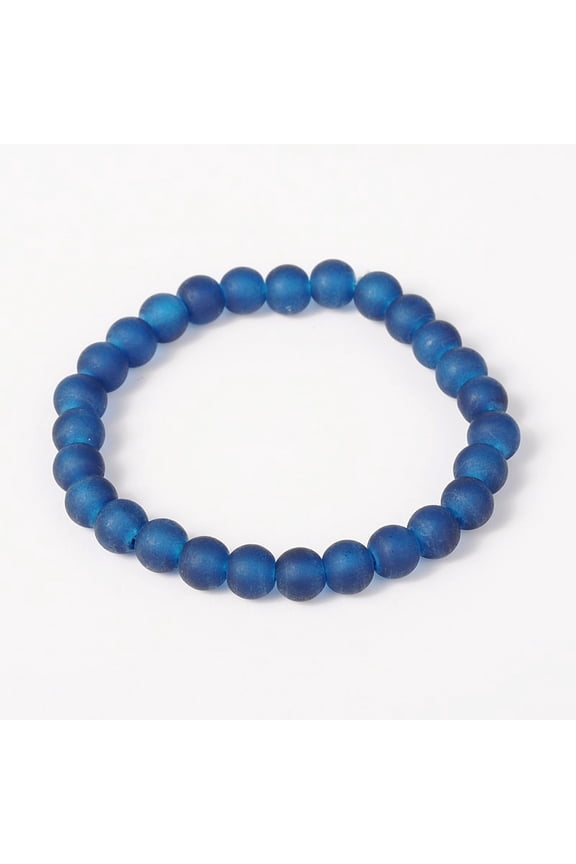 Stretchy Frosted Glass Beads Bracelets for s Day Royal Blue 42mm