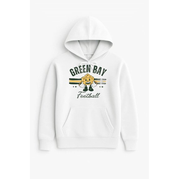 Stretchy Funny Cheesehead Inspired Cartoon Football Fan Graphic Hoodie Shirt, for men & women, up to size 5XL