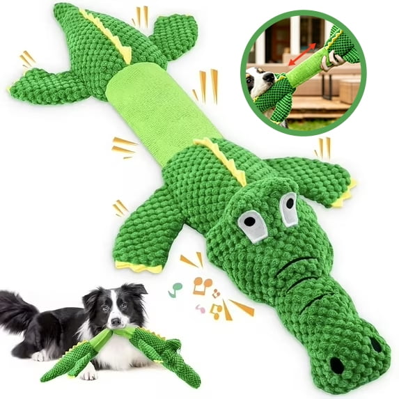 Ikerall Green Crocodile Plush Dog Toy for Aggressive Chewers, Indestructible Tug-of-War Rope Toy with Stretchy Body for Boredom Relief, Heavy Duty Interactive Dog Gift for Large Medium Small Dogs