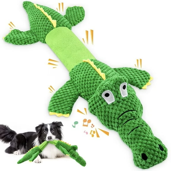 Squeaky green crocodile-shaped plush dog toy, indestructible and durable dog toy, boredom-relieving toy, suitable for interactive tug-of-war games with dogs, dog gift