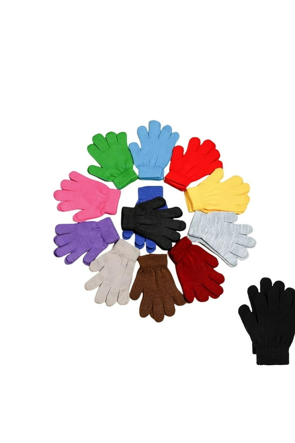 Stretchy Gloves,QZS Portable Multicolor Knitted Gloves,Bulk Winter Finger Mittens for Home,12Pack,Stretchy Warm Mittens for Outdoor