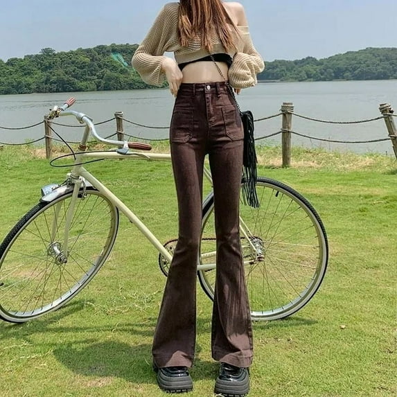 Stretchy High Waist Slimming Design Sense High Street Bell-bottom Pants Tide 1773656642653017