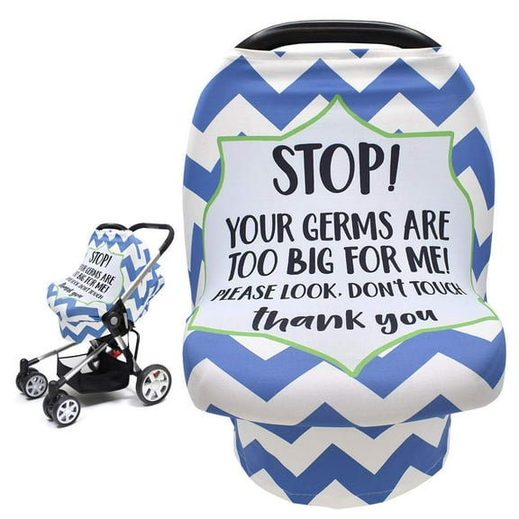 Stretchy Infant Car Seat Canopy, Baby Carseat Cover, Soft Nursing Breastfeeding Cover, Multi Use Newborn Carrier/Stroller/Shopping Cart Cover, Boy Girl Shower Gift - No Touch Sign