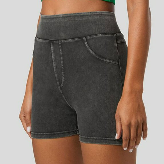 Stretchy Jean Shorts For Women High Waisted Pull On Jorts With Pockets Denim Shorts Women Summer Casual Shorts