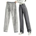 thumbnail image 1 of Stretchy Jeans for Women Wide Leg MIUOWANP Women's High Waisted Loose High Waisted Jeans Solid Color Straight Leg Casual Pants With Added Fleece Dark Gray M, 1 of 5