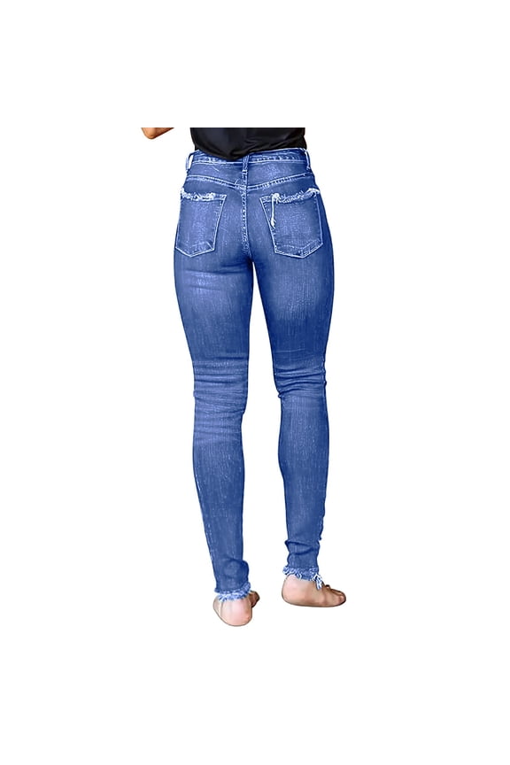 Stretchy Jeans for Women, Comdrip Women's Ripped Skinny Jeans High Waisted Skinny Jeans Slim Fit Denim Pants Skinny Jeans for Women Blue 2XL