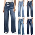 thumbnail image 1 of Stretchy Jeans for Women Drawstring High Waist Denim Pants with Pockets Washed Straight Leg Jeans Pants, 1 of 8