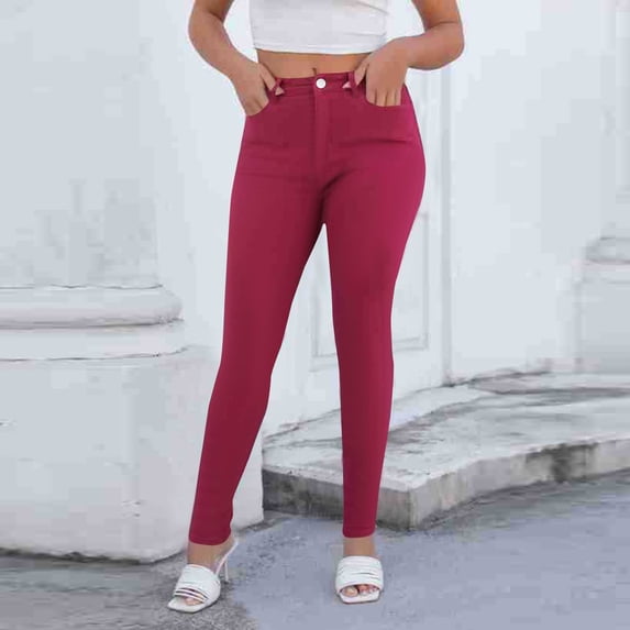 Stretchy Jeans for Women High Waisted Solid Color Skinny Jean Pants Leggings Tummy Control Denim Slim-Leg Pants with Pockets