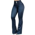 thumbnail image 1 of MIUOWANP Stretchy Jeans for Women Casual Pocket Buttons High Waist Micro Trumpet Jeans Trousers Blue L, 1 of 5
