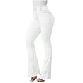 thumbnail image 1 of MIUOWANP Stretchy Jeans for Women Casual Pocket Buttons High Waist Micro Trumpet Jeans Trousers White M, 1 of 5