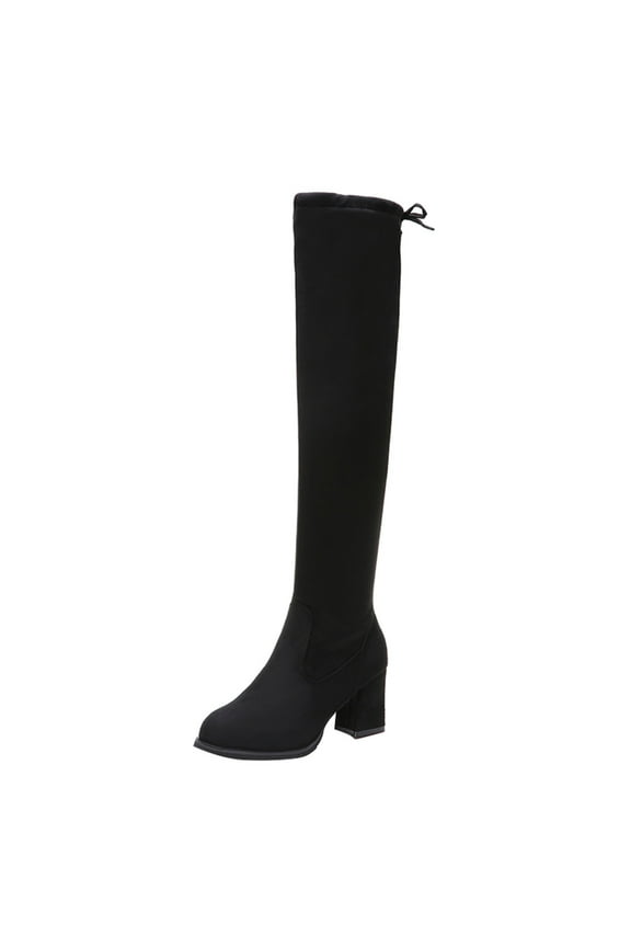 Women's Party Boots Knee High Stretchy Round Toe Low Heel Wedding