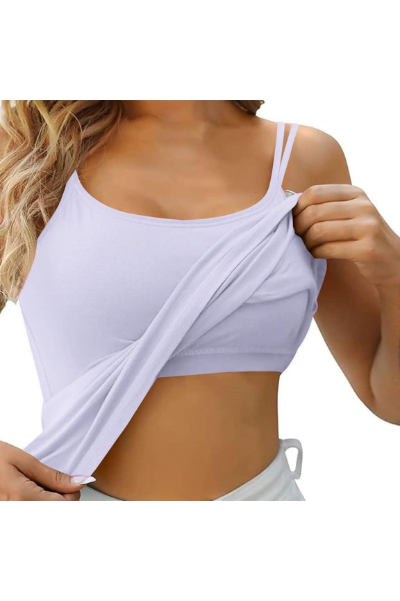 Stretchy Light Camisole for Women Detachable Design Adjustable Straps Sleeveless Shirts for Daily Casual Sports Relax Wear Smooth Side Panel Construction (Light Blue,S)