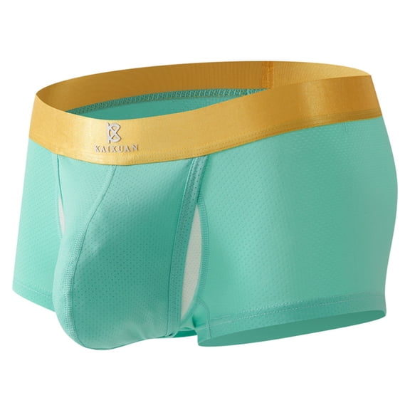 Stretchy Men's Boxer Briefs - Nylon Spandex, Mint Green, Size S, Breathable Mesh, Gold Waistband - Comfortable for Everyday & Sports