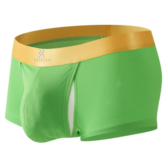Stretchy Men's Underwear - Size XL, Green, Nylon Spandex, Breathable Mesh, Gold Waistband - Comfortable for Daily & Sports Use