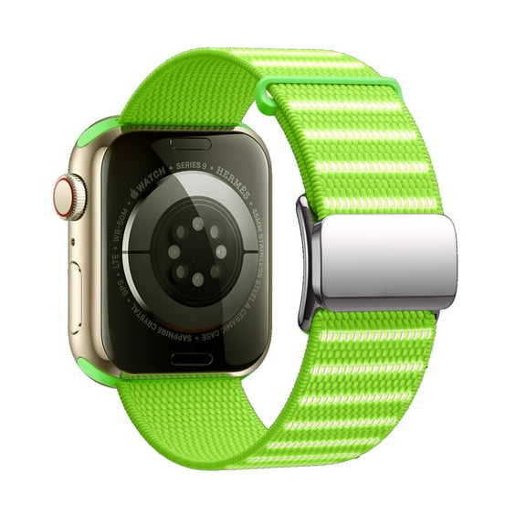 Stretchy Nylon Sport Bands for Apple Watch 42(Series 1/2/3)/44/45/46/49mm Men Women, Security Loop, Reflective Strips, Magnetic Clasp, for iWatch Series 10 Ultra SE 9 8 7 6 5 4 3 2 1, Green