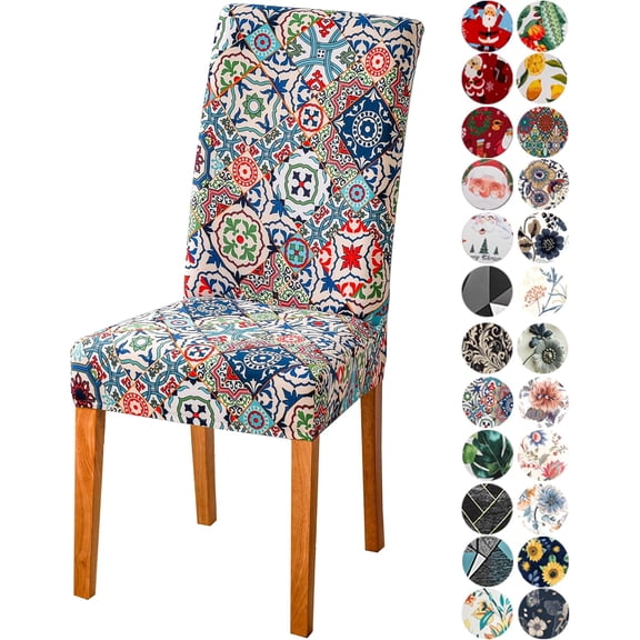Stretch Dining Chair Covers Set of 4, 170g Milk Silk (5% Spandex) Stretch Slipcovers, Removable Washable Chair Protectors for Home, Party, and Pet Protection (Bohemian Style).