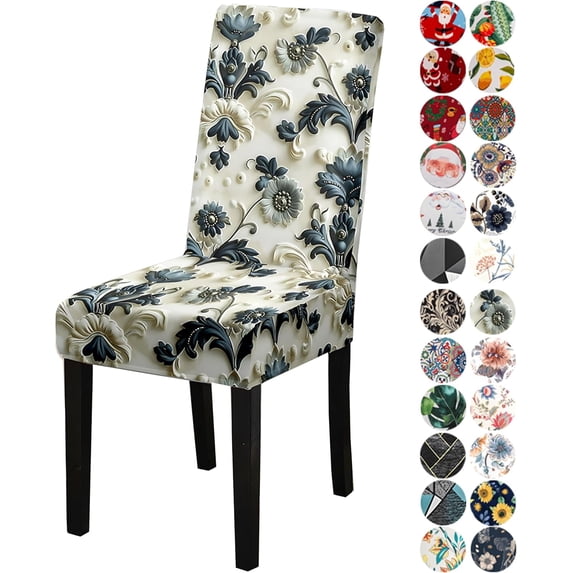 Stretchy Chair Slipcovers Set of 4, 170g Milk Silk (5% Spandex) Stretch Dining Chair Seat Covers, Removable Washable Protectors for Party, Pet Protection, and Home Use (Dark Flowers).