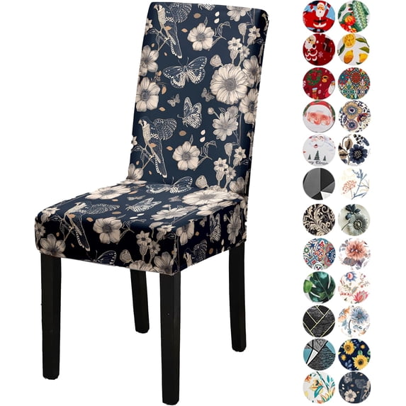 Stretch Dining Chair Covers Set of 4, 170g Milk Silk (5% Spandex) Slipcovers, Removable Washable Chair Protectors for Home, Party, and Pet Protection (Flowers Dark).