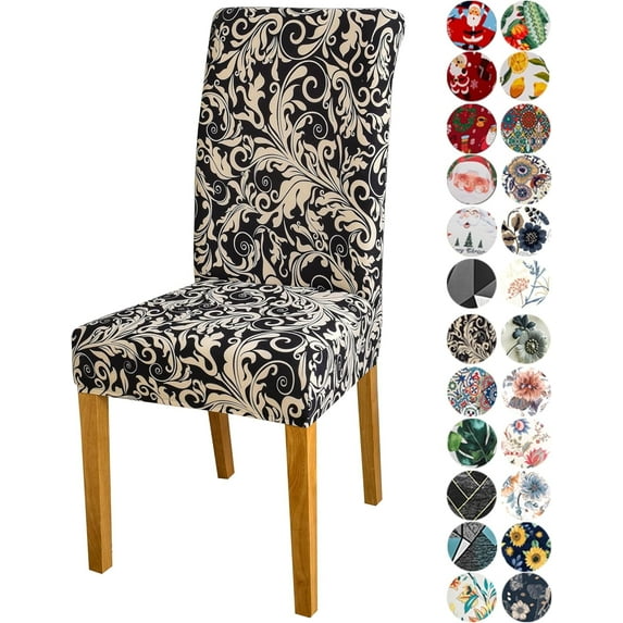 Stretchy Chair Slipcovers Set of 6, 170g Milk Silk (5% Spandex) Stretch Dining Chair Seat Covers, Removable Washable Protectors for Party, Pet Protection, and Home Use (Black Vintage II).