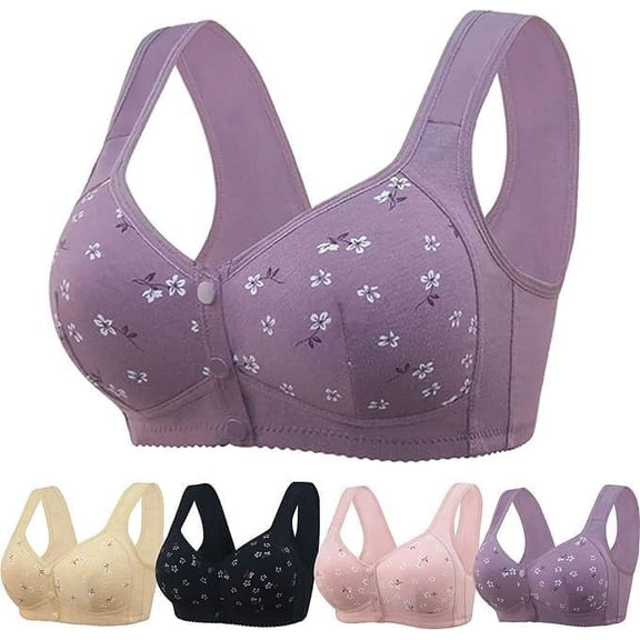 Stretchy Printed Bra for Women - Front-Closure No Wire, Wide Strap & Soft Cup for Flexible Movement